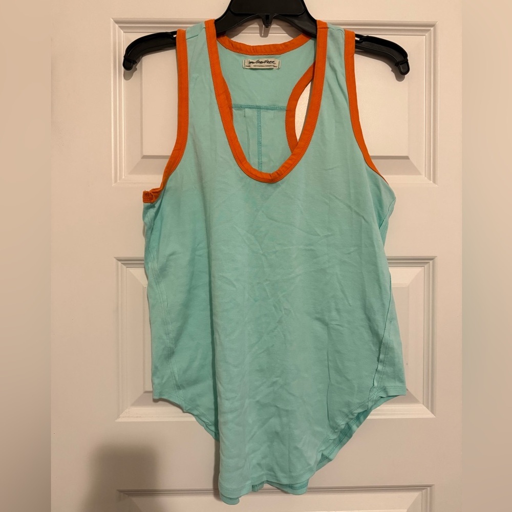 We The Free Turquoise Racerback Tank Top with Orange Accents Size Small